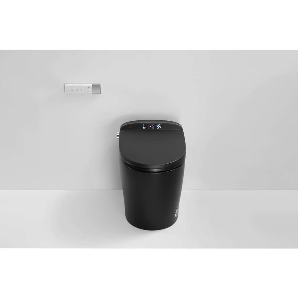 WELLFOR USBY-1.28 GPF Elongated Bidet Toilet in Black with Heated Seat, Warm Air Dryer, LED Screen Display - Image 10