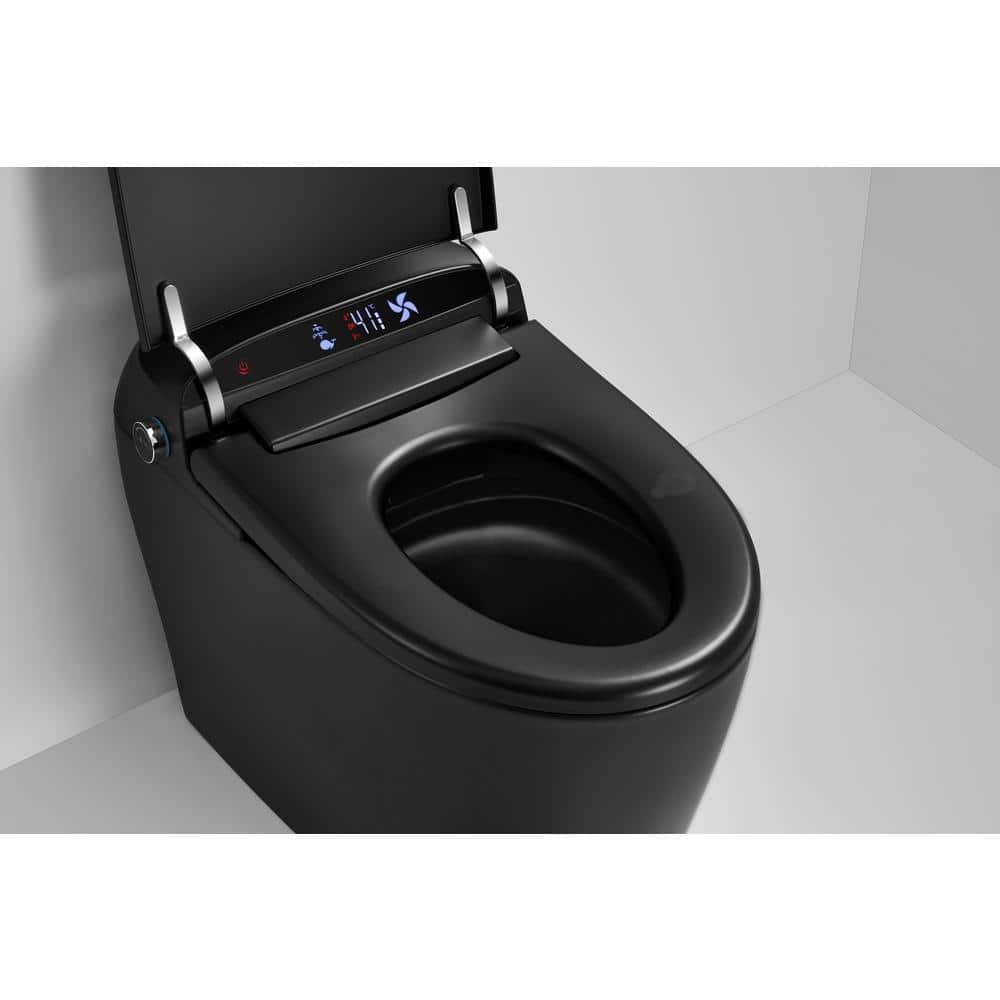 WELLFOR USBY-1.28 GPF Elongated Bidet Toilet in Black with Heated Seat, Warm Air Dryer, LED Screen Display - Image 3