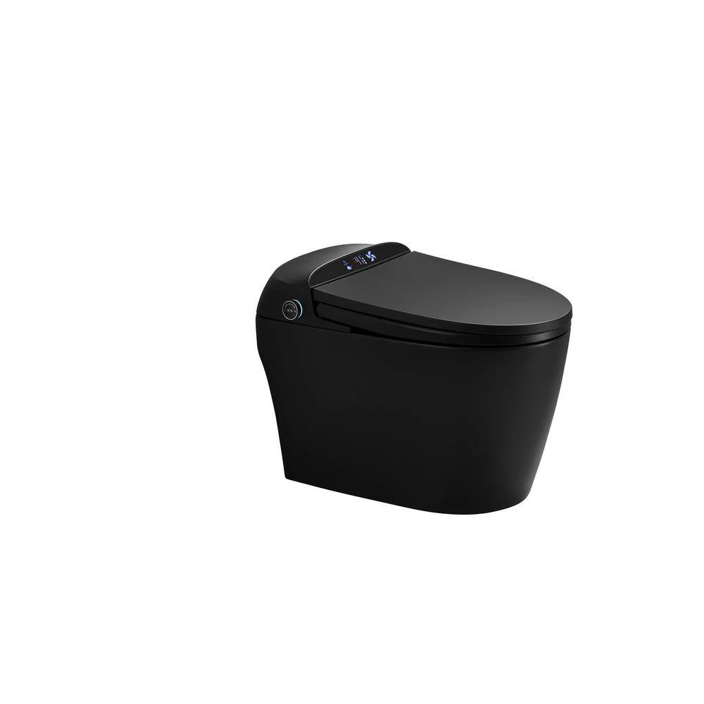 WELLFOR USBY-1.28 GPF Elongated Bidet Toilet in Black with Heated Seat, Warm Air Dryer, LED Screen Display - Image 4