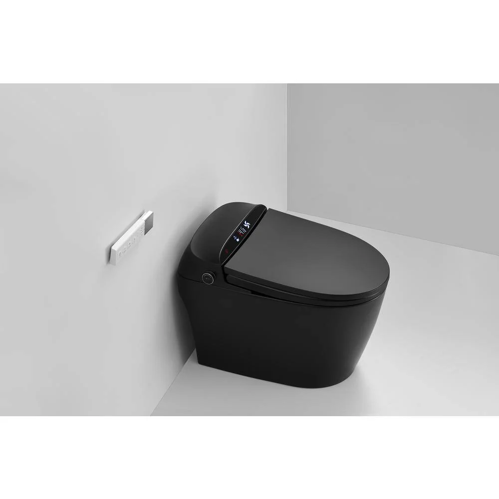 WELLFOR USBY-1.28 GPF Elongated Bidet Toilet in Black with Heated Seat, Warm Air Dryer, LED Screen Display - Image 5