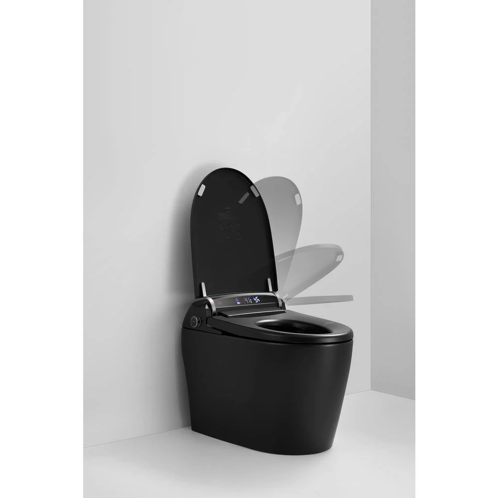 WELLFOR USBY-1.28 GPF Elongated Bidet Toilet in Black with Heated Seat, Warm Air Dryer, LED Screen Display - Image 6