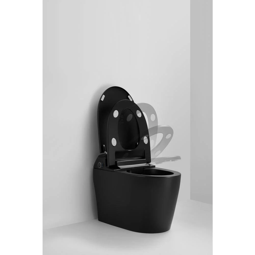 WELLFOR USBY-1.28 GPF Elongated Bidet Toilet in Black with Heated Seat, Warm Air Dryer, LED Screen Display - Image 7