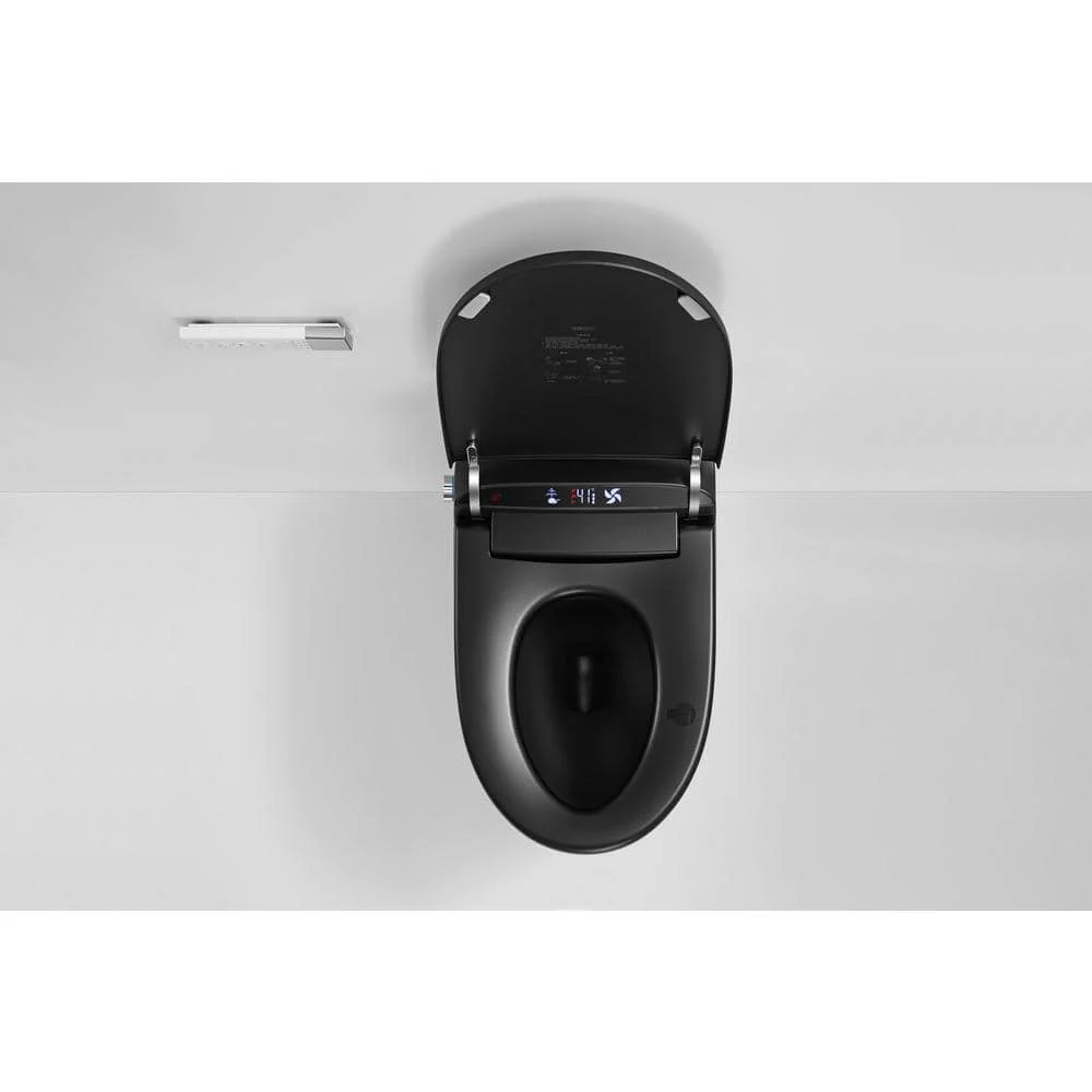 WELLFOR USBY-1.28 GPF Elongated Bidet Toilet in Black with Heated Seat, Warm Air Dryer, LED Screen Display - Image 8