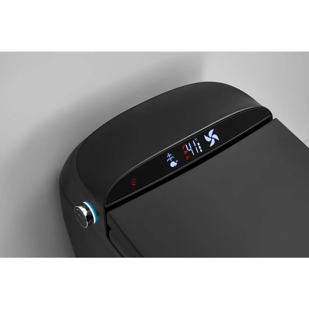 WELLFOR USBY-1.28 GPF Elongated Bidet Toilet in Black with Heated Seat, Warm Air Dryer, LED Screen Display - Image 9