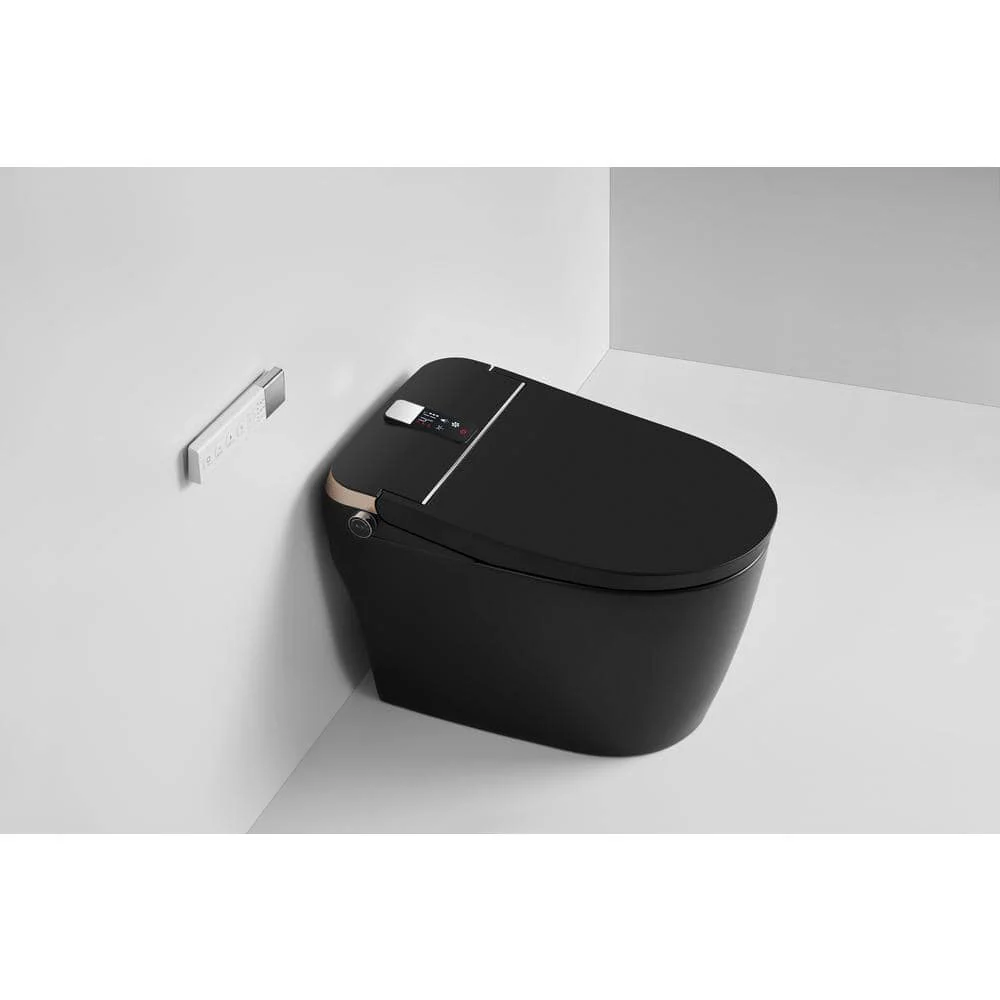 WELLFOR USBY 1.28 GPF Elongated Black Bidet Toilet with Heated Seat & Auto Features