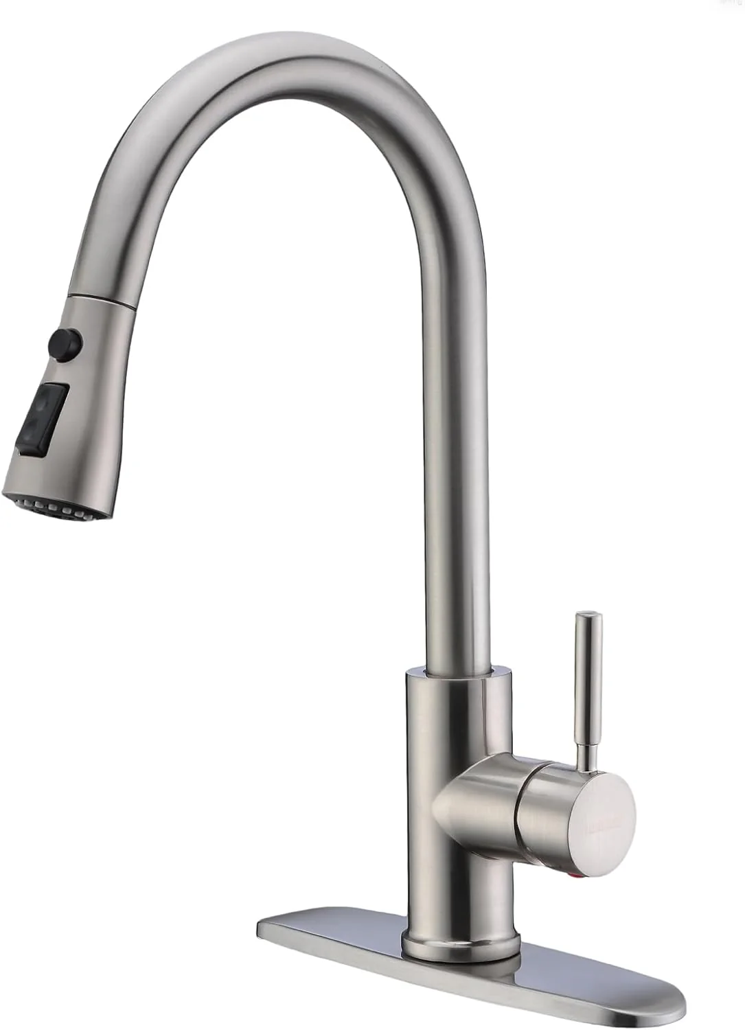 WEWE Single Handle High Arc Brushed Nickel Kitchen Faucet with Pull Down Sprayer