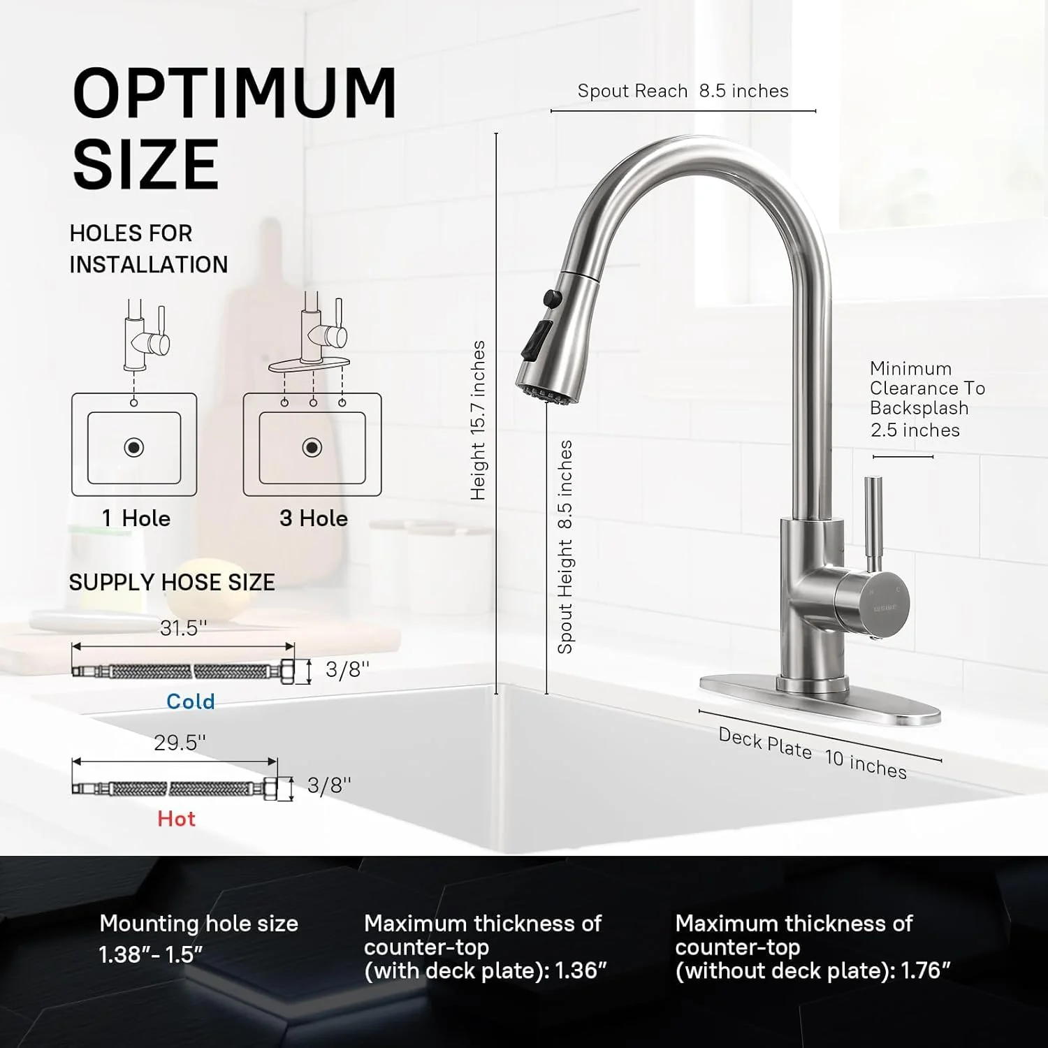 WEWE Single Handle High Arc Brushed Nickel Kitchen Faucet with Pull Down Sprayer - Image 3