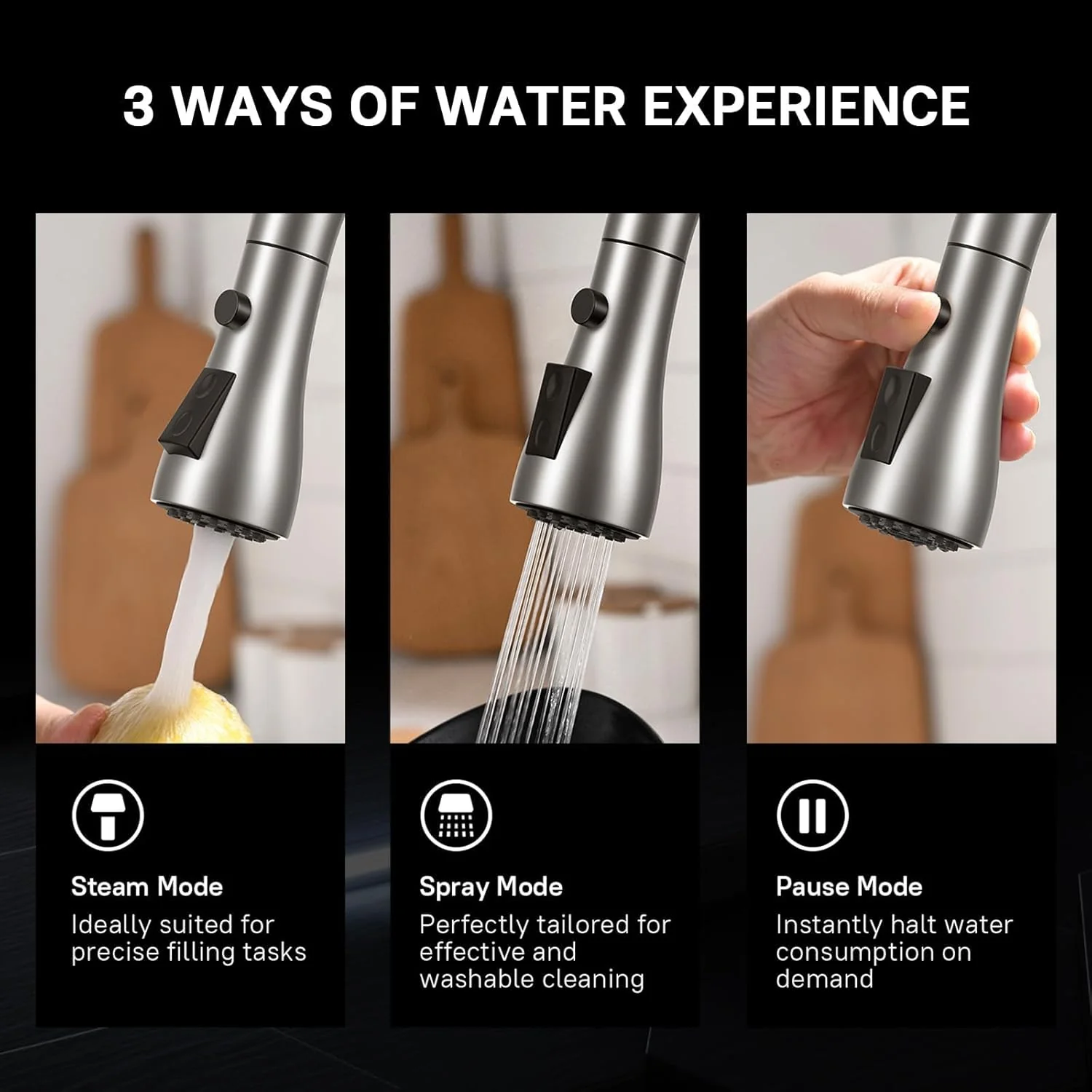 WEWE Single Handle High Arc Brushed Nickel Kitchen Faucet with Pull Down Sprayer - Image 4