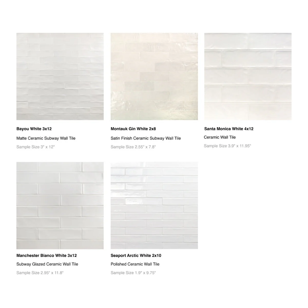 White Ceramic Subway Tile Sample Bundle - 5 Best Sellers - Image 2