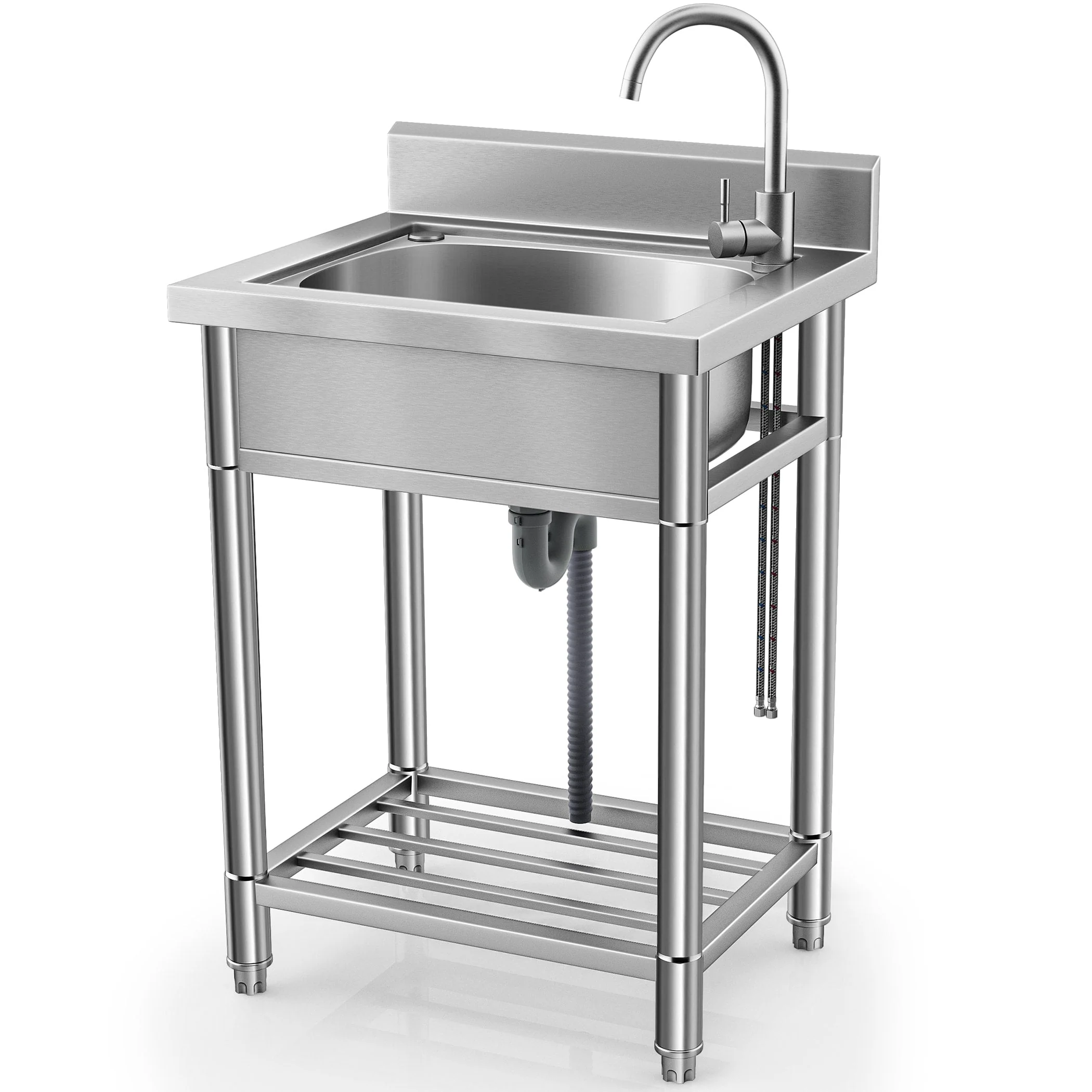 Wildaven Stainless Steel Freestanding Utility Tub with Drain and Faucet