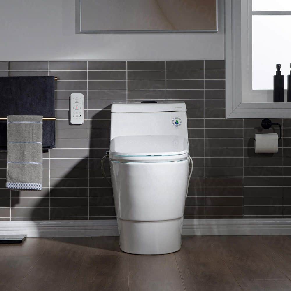 WOODBRIDGE 1-Piece Elongated Dual Flush Toilet with Smart Bidet Seat in White - Image 2