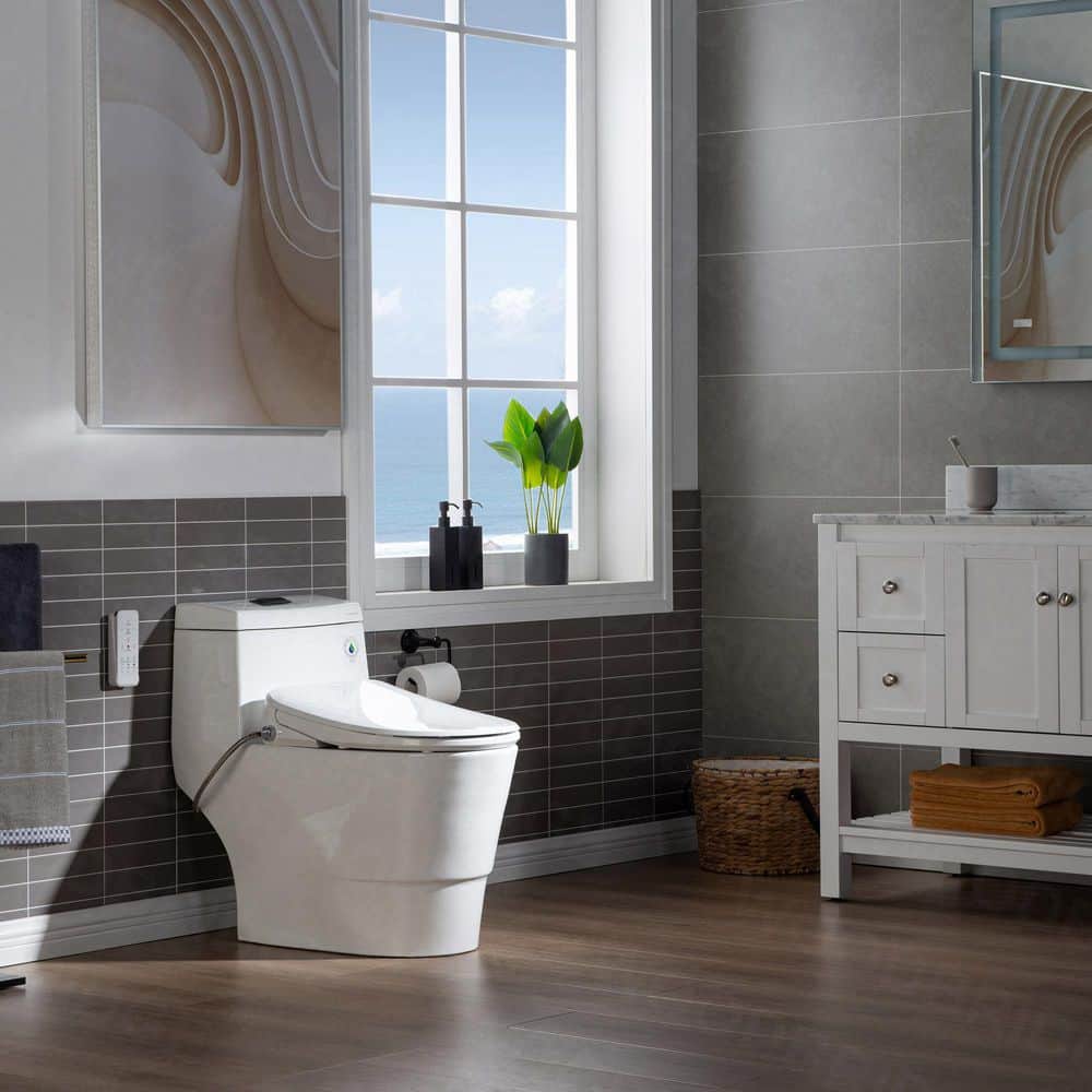 WOODBRIDGE 1-Piece Elongated Dual Flush Toilet with Smart Bidet Seat in White - Image 3