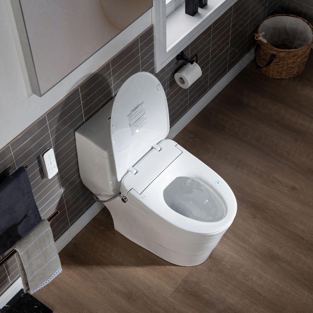 WOODBRIDGE 1-Piece Elongated Dual Flush Toilet with Smart Bidet Seat in White - Image 8