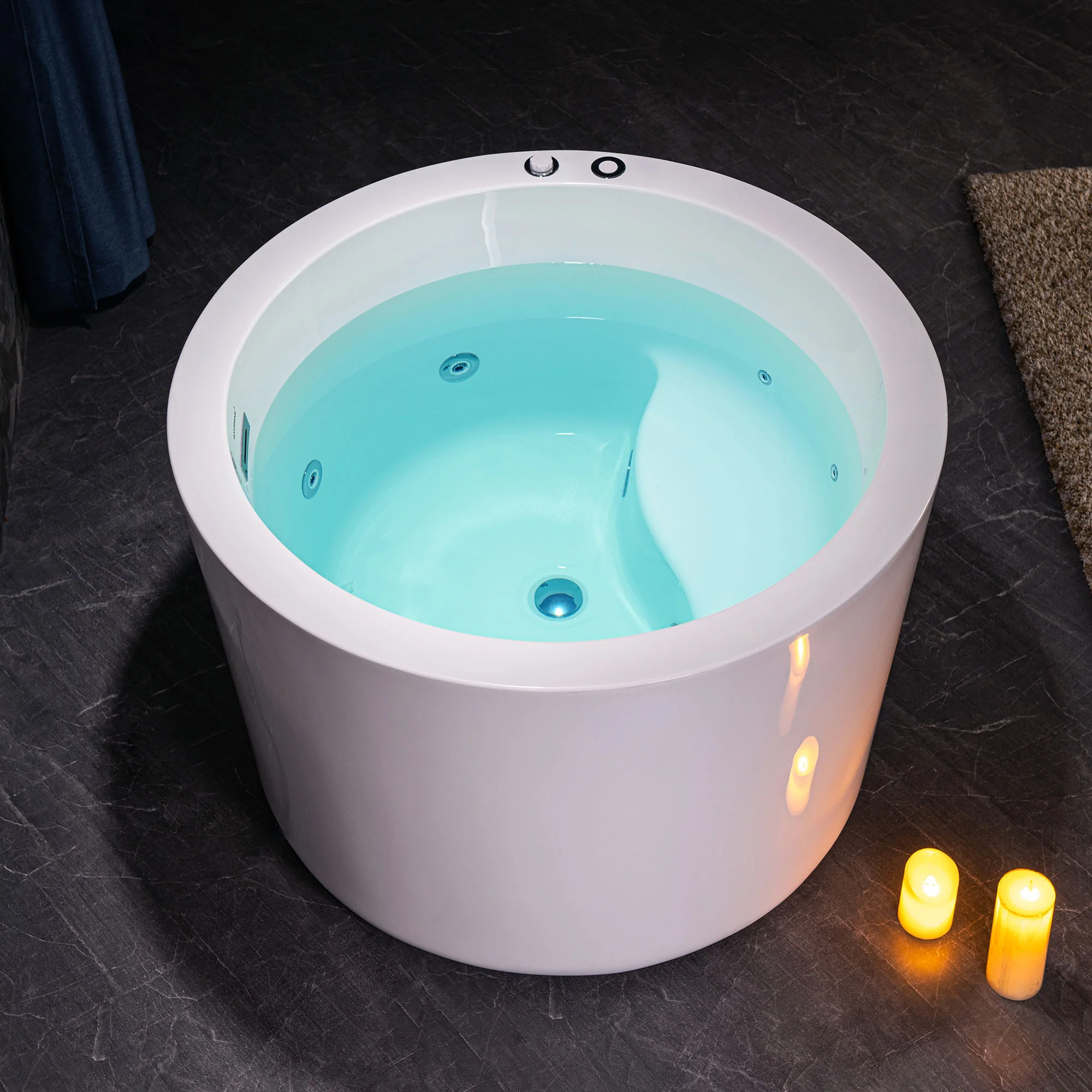 WOODBRIDGE 41 in. x 41 in. Acrylic Round Whirlpool Bathtub with Inline Heater, Pre‑Molded Seat, Reversible Drain, White - Image 2