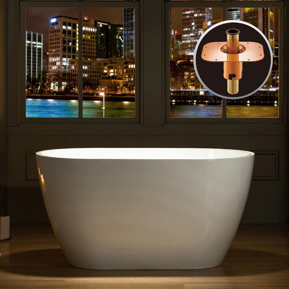 WOODBRIDGE 48 in. Acrylic Flatbottom Freestanding Bathtub in White with Brushed Gold Drain and Overflow