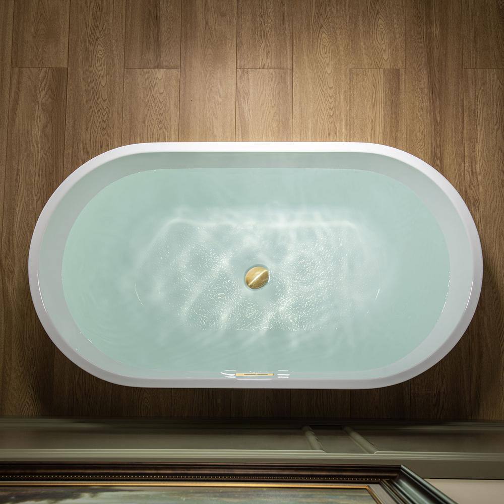 WOODBRIDGE 48 in. Acrylic Flatbottom Freestanding Bathtub in White with Brushed Gold Drain and Overflow - Image 4