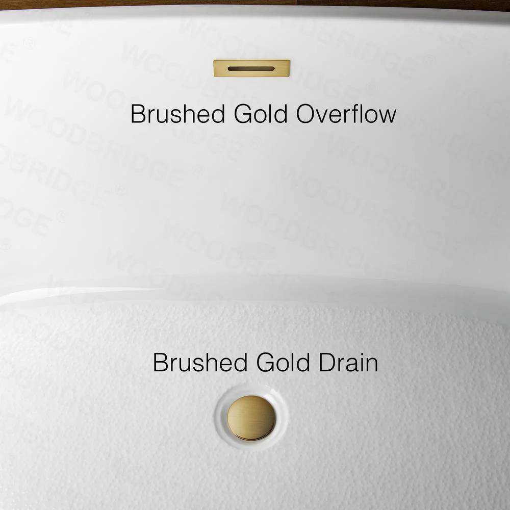 WOODBRIDGE 48 in. Acrylic Flatbottom Freestanding Bathtub in White with Brushed Gold Drain and Overflow - Image 6