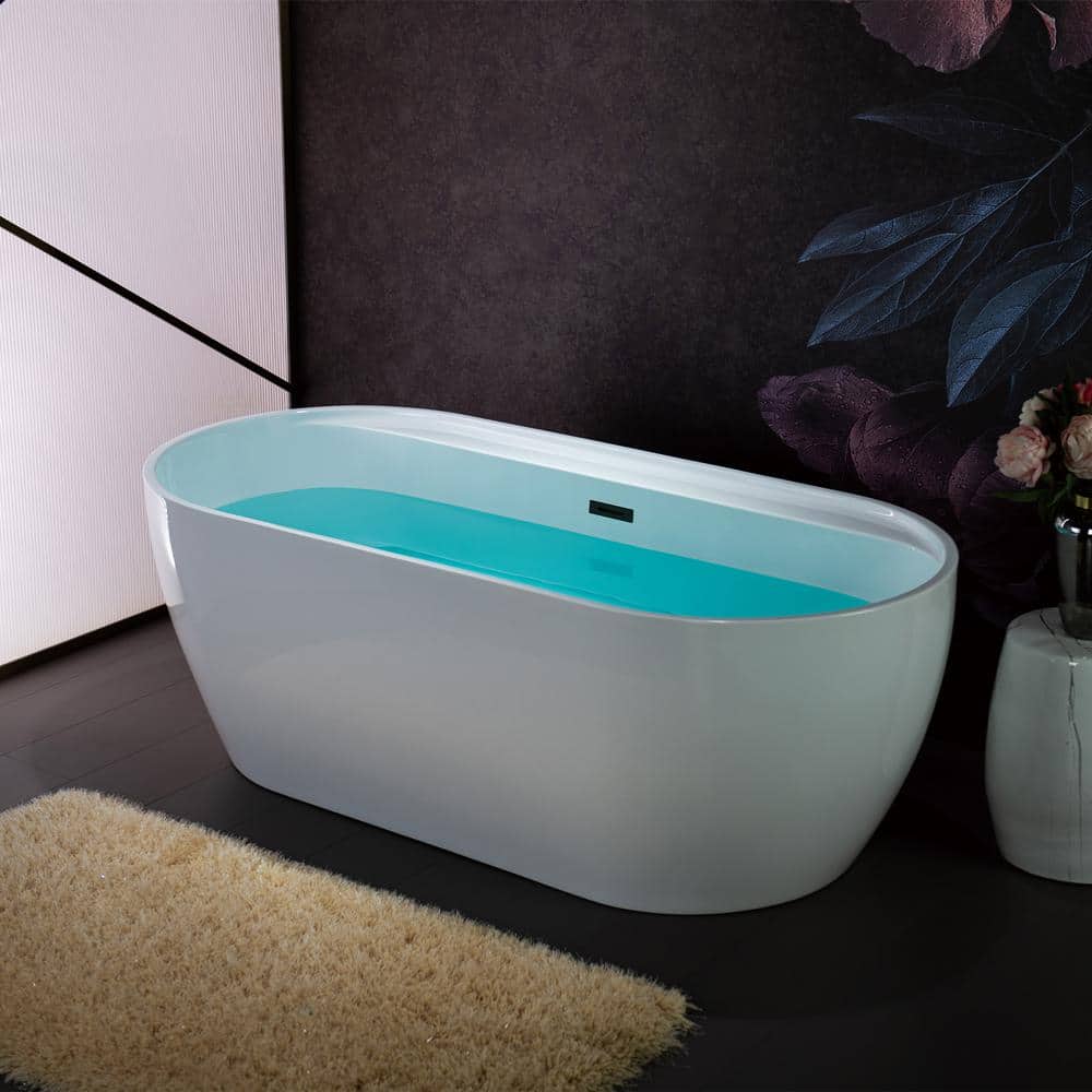 WOODBRIDGE Alacant 67 in. x 31.5 in. Acrylic Flat Bottom Soaking Bathtub with Center Drain and Overflow, White with Matte Black - Image 2