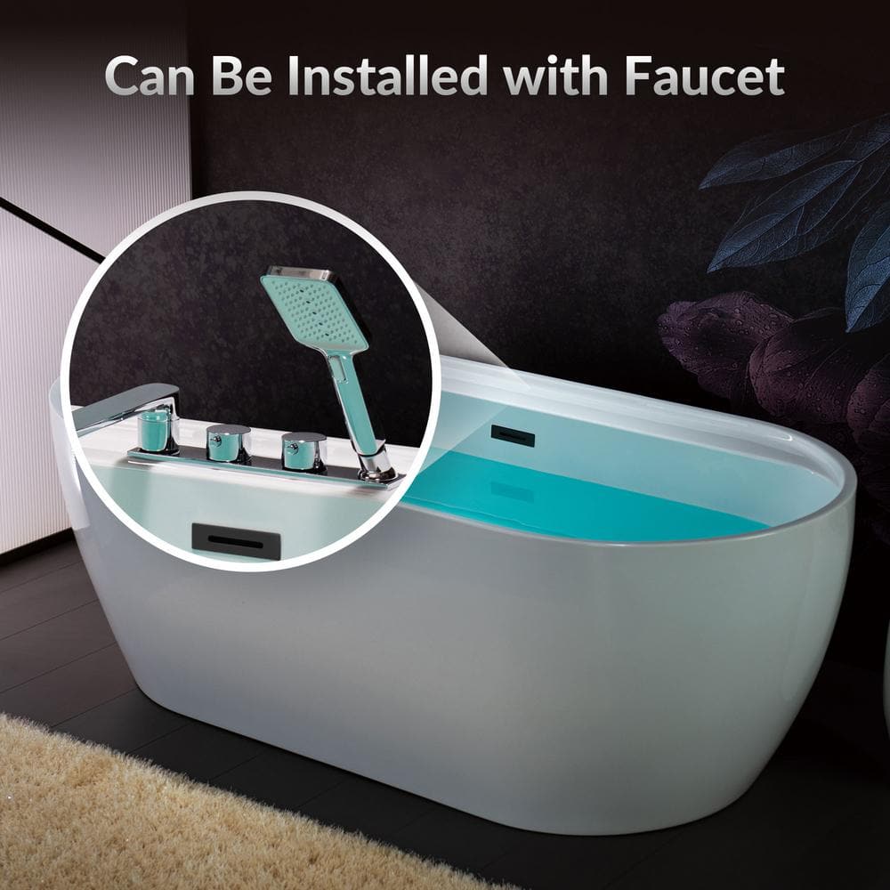 WOODBRIDGE Alacant 67 in. x 31.5 in. Acrylic Flat Bottom Soaking Bathtub with Center Drain and Overflow, White with Matte Black - Image 5