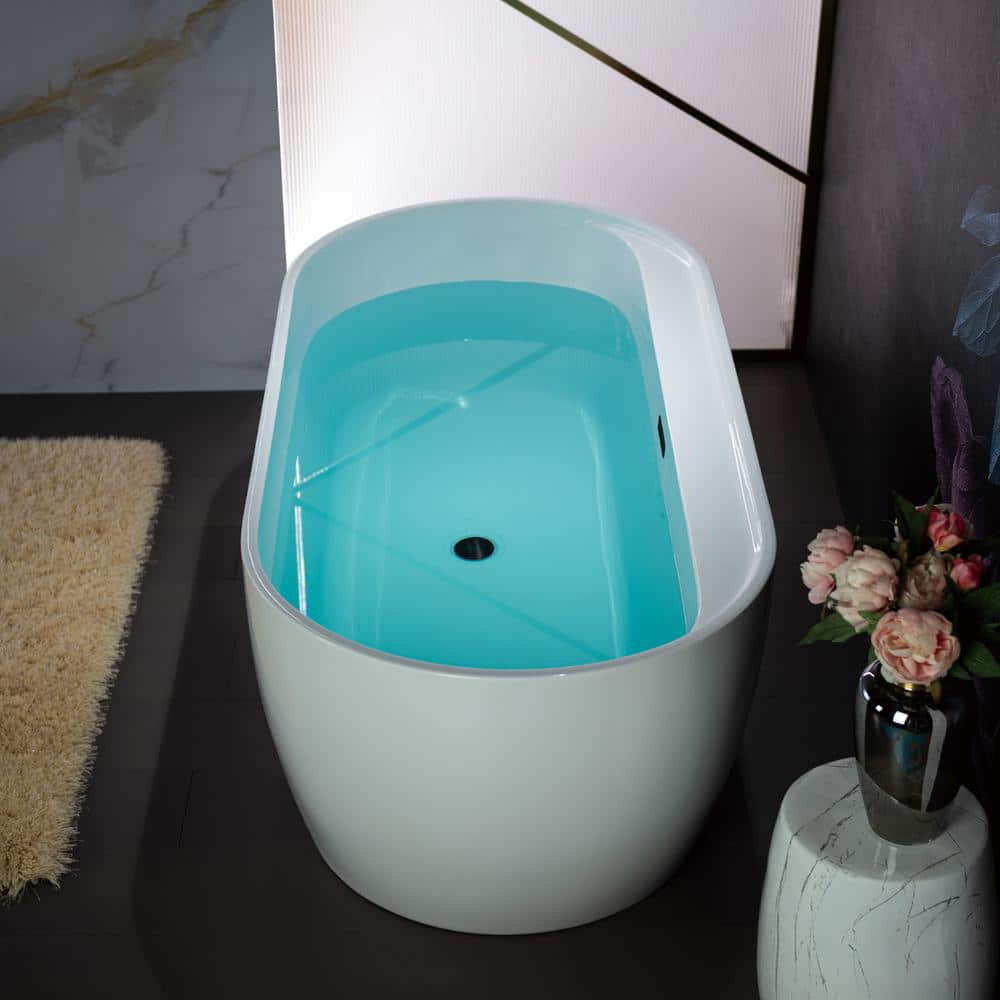 WOODBRIDGE Alacant 67 in. x 31.5 in. Acrylic Flat Bottom Soaking Bathtub with Center Drain and Overflow, White with Matte Black - Image 7