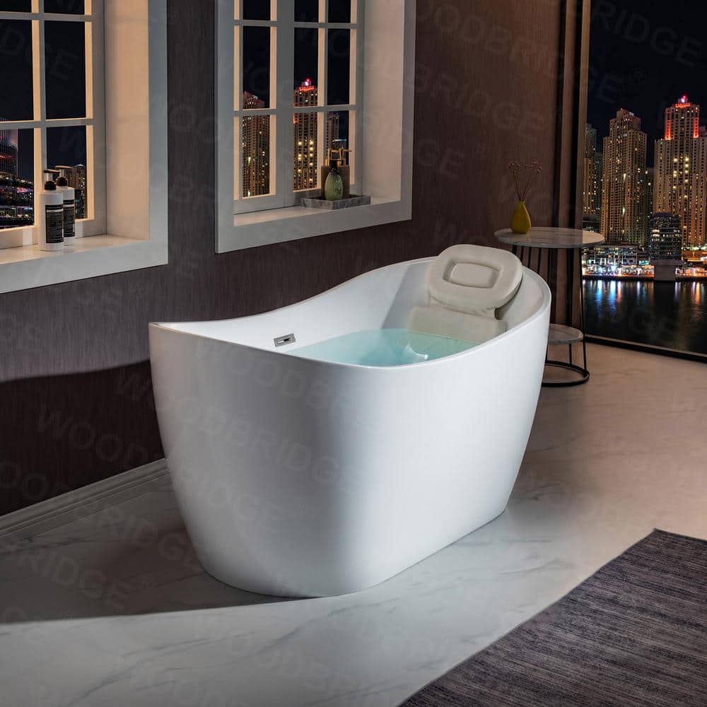 WOODBRIDGE Beauvais 59 in. Acrylic FlatBottom Double Slipper Bathtub with Polished Chrome Overflow and Drain, White - Image 5