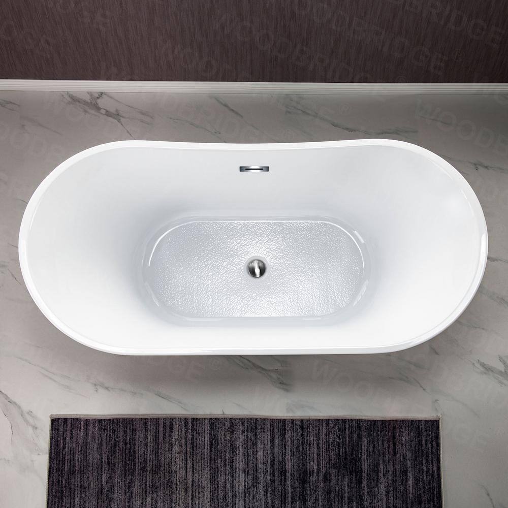 WOODBRIDGE Beauvais 59 in. Acrylic FlatBottom Double Slipper Bathtub with Polished Chrome Overflow and Drain, White - Image 7