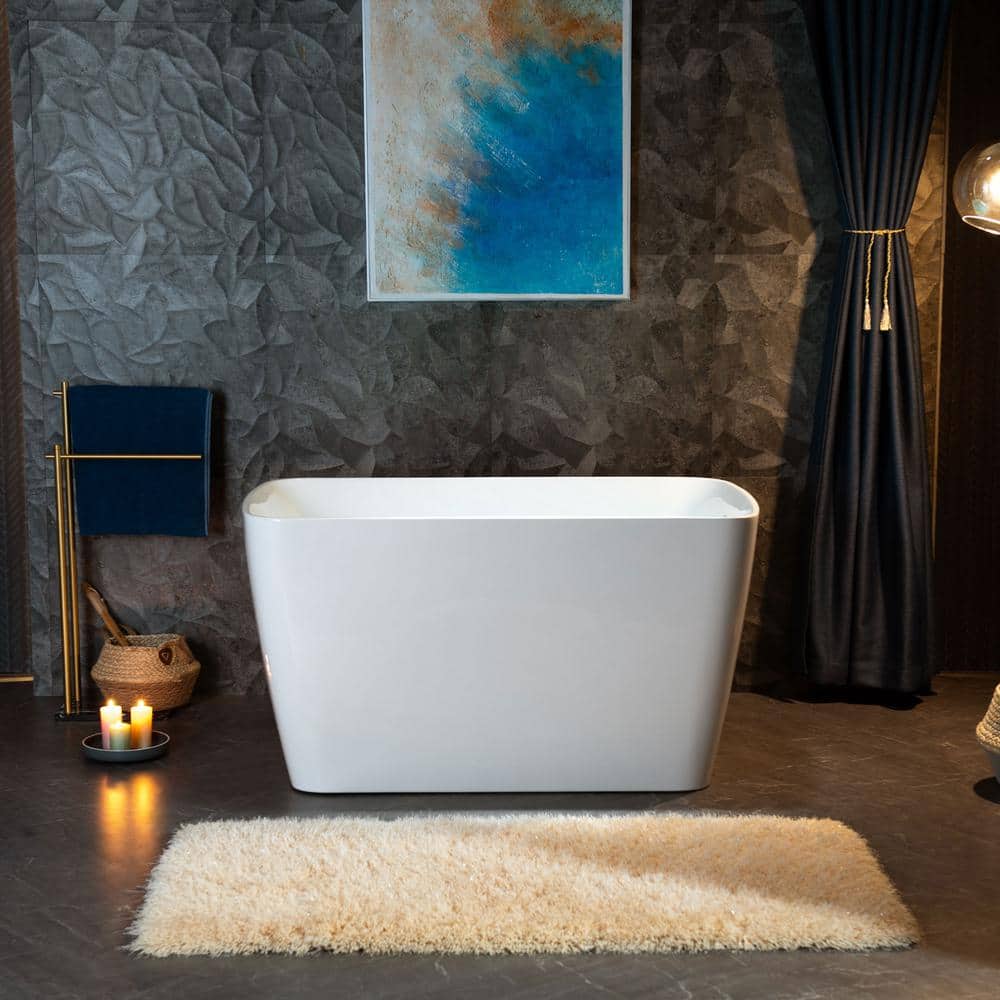 WOODBRIDGE Cube 48 in. x 27.5 in. Acrylic Flat Bottom Soaking Bathtub with Reversible Drain in White with Brushed Nickel - Image 2