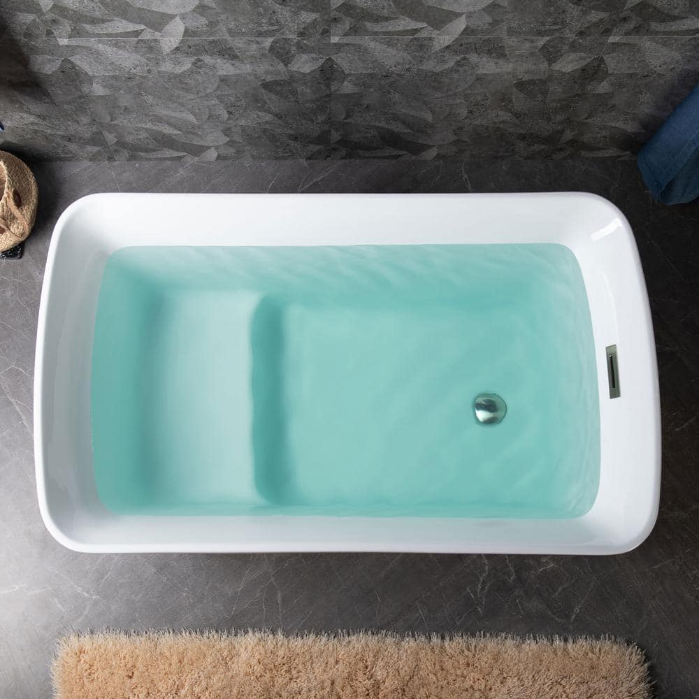 WOODBRIDGE Cube 48 in. x 27.5 in. Acrylic Flat Bottom Soaking Bathtub with Reversible Drain in White with Brushed Nickel - Image 4