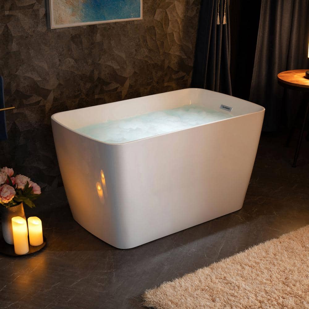 WOODBRIDGE Cube 48 in. x 27.5 in. Acrylic Flat Bottom Soaking Bathtub with Reversible Drain in White with Polished Chrome - Image 5