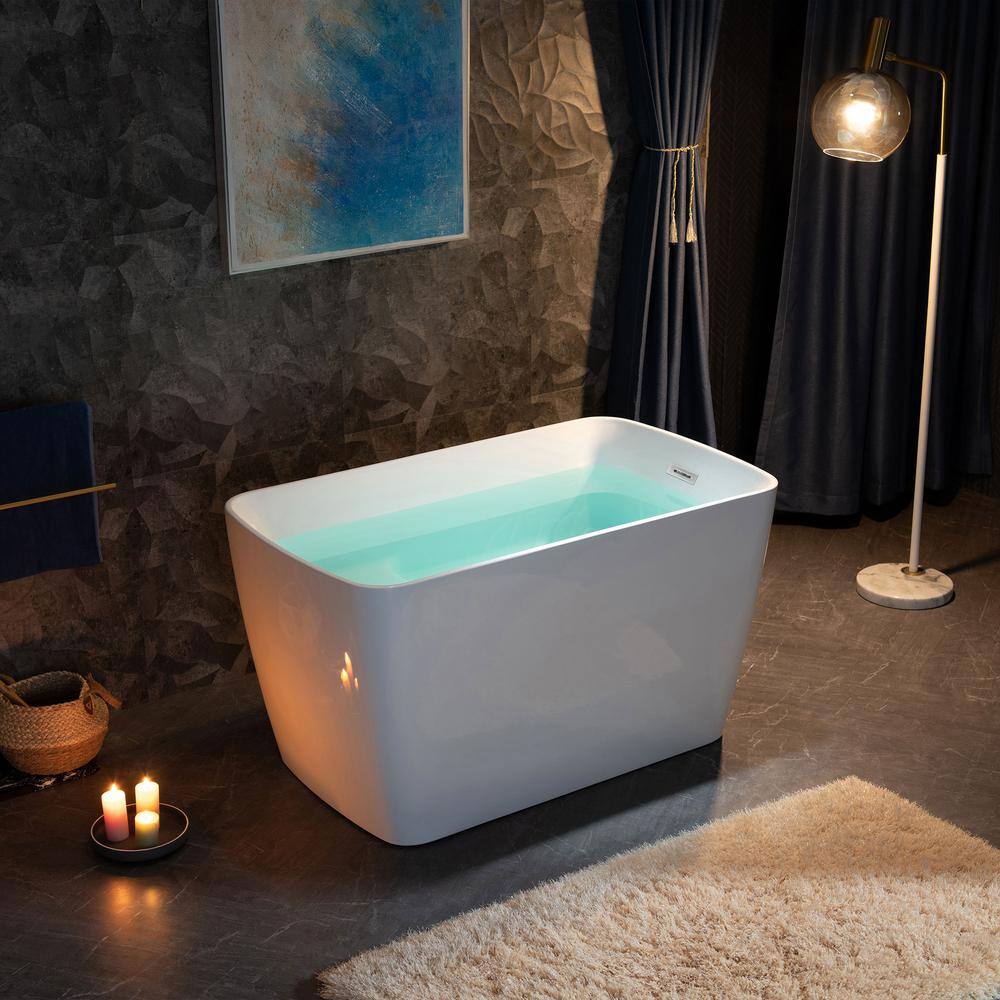 WOODBRIDGE Cube 48 in. x 27.5 in. Acrylic Flat Bottom Soaking Bathtub with Reversible Drain in White with Polished Chrome - Image 8