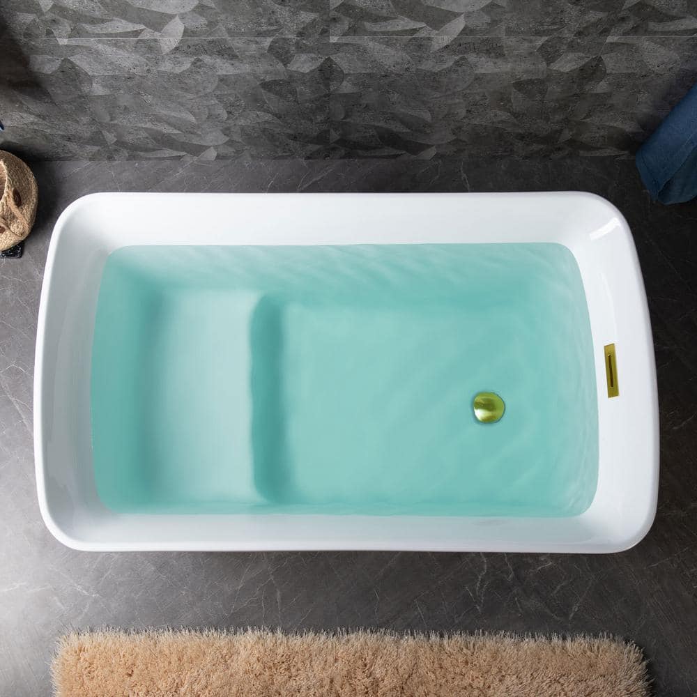 WOODBRIDGE Cube 48 in. x 27.5 in. Acrylic Flat Bottom Soaking Bathtub with Reversible Drain, White with Brushed Gold - Image 4