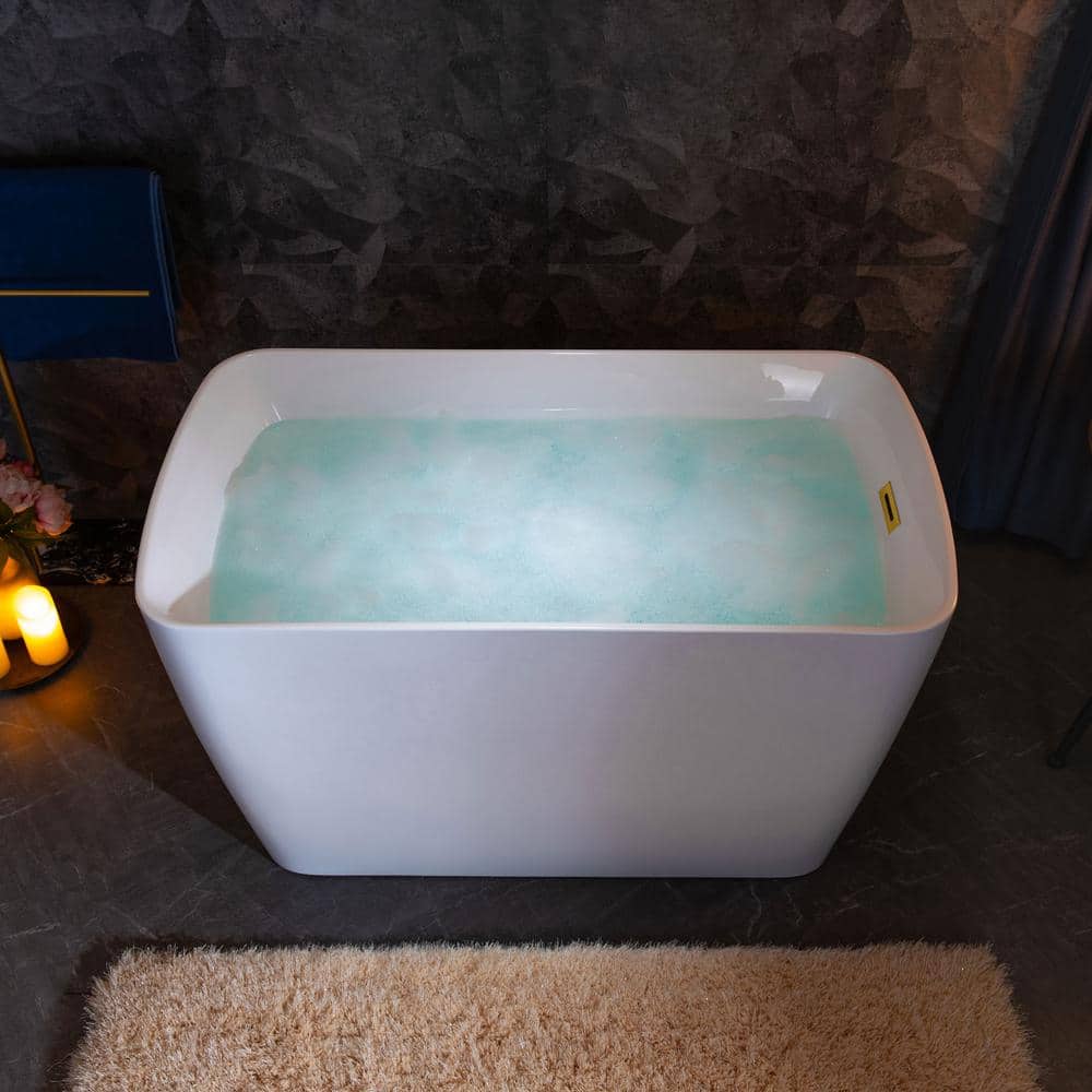 WOODBRIDGE Cube 48 in. x 27.5 in. Acrylic Flat Bottom Soaking Bathtub with Reversible Drain, White with Brushed Gold - Image 7