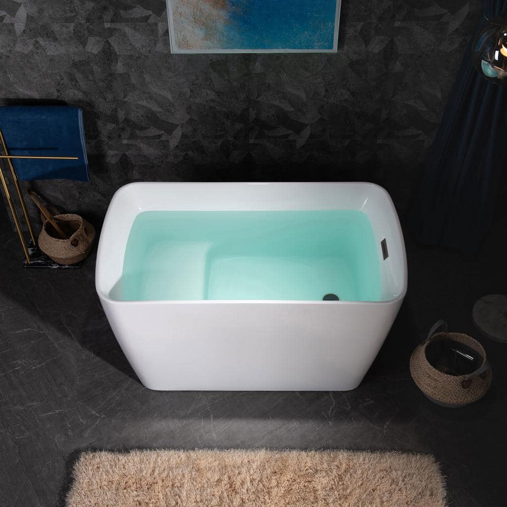 WOODBRIDGE Cube 48 in. x 27.5 in. Acrylic Flat Bottom Soaking Bathtub with Reversible Drain, White with Oil Rubbed Bronze