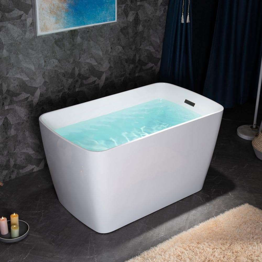 WOODBRIDGE Cube 48 in. x 27.5 in. Acrylic Flat Bottom Soaking Bathtub with Reversible Drain, White with Oil Rubbed Bronze - Image 3