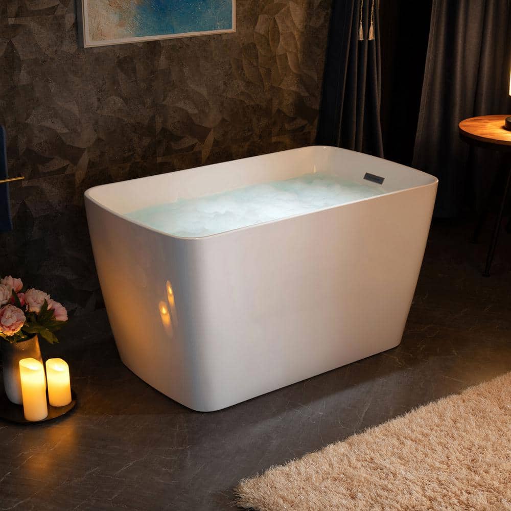 WOODBRIDGE Cube 48 in. x 27.5 in. Acrylic Flat Bottom Soaking Bathtub with Reversible Drain, White with Oil Rubbed Bronze - Image 5