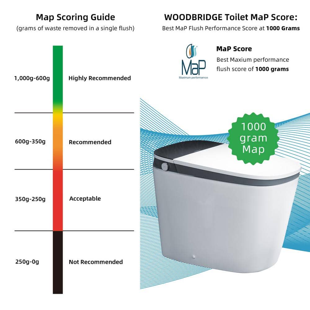 WOODBRIDGE Elongated ADA Smart Bidet Toilet - Grey, 1.28 GPF, Auto Open/Close, Clean Foam Dispenser - Image 10