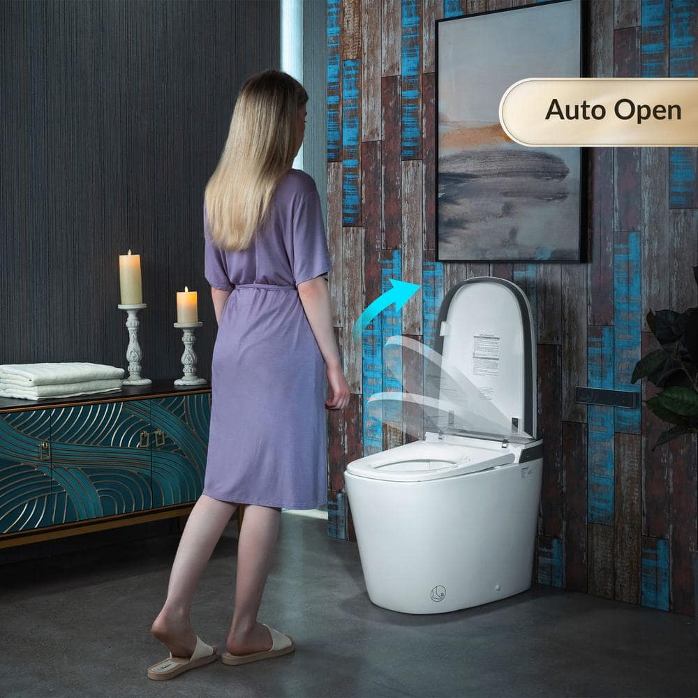 WOODBRIDGE Elongated ADA Smart Bidet Toilet - Grey, 1.28 GPF, Auto Open/Close, Clean Foam Dispenser - Image 3