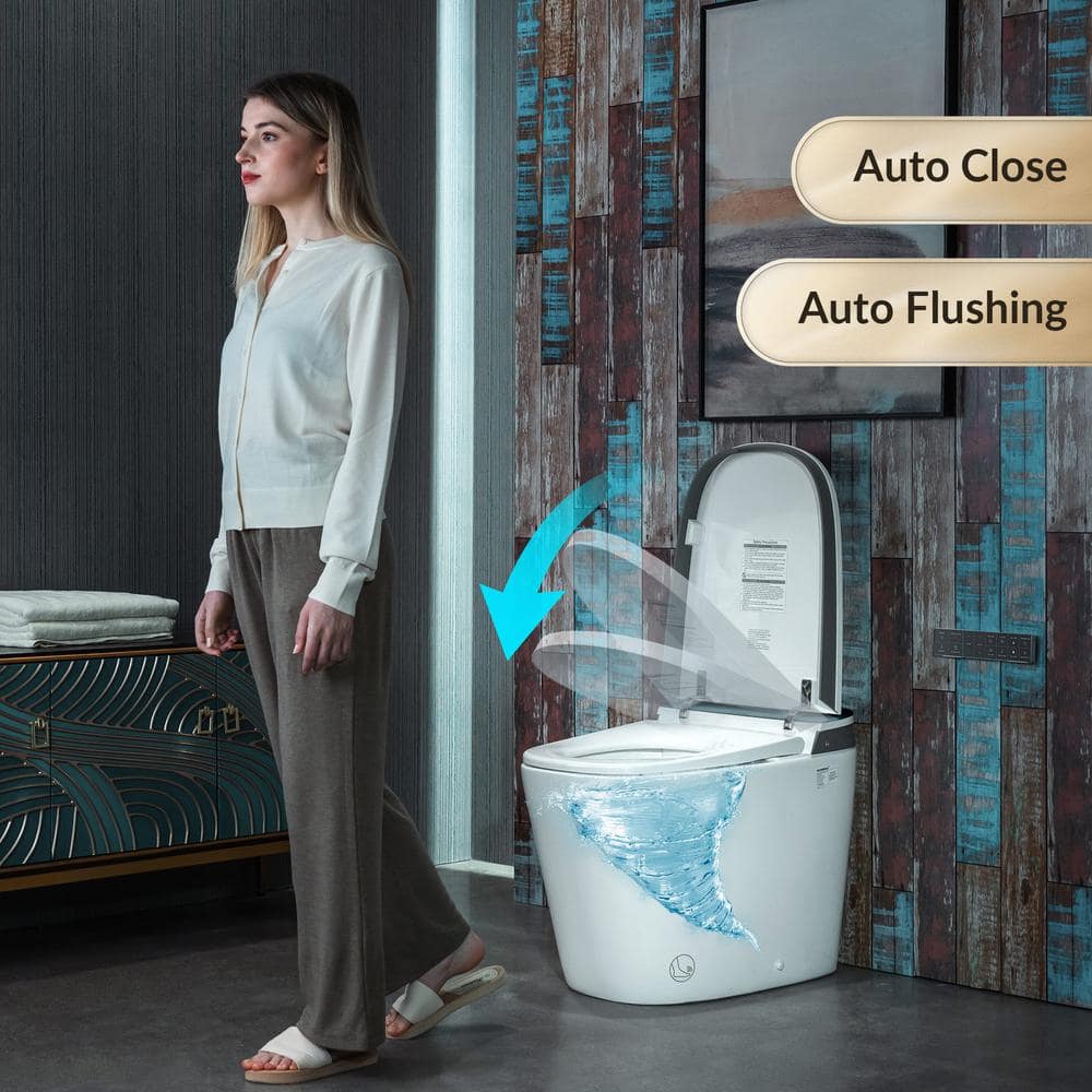 WOODBRIDGE Elongated ADA Smart Bidet Toilet - Grey, 1.28 GPF, Auto Open/Close, Clean Foam Dispenser - Image 4