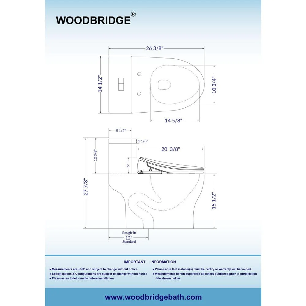WOODBRIDGE Elongated Bidet Toilet 1.27 GPF, Smart Dual Flush with Heated Seat - Image 3