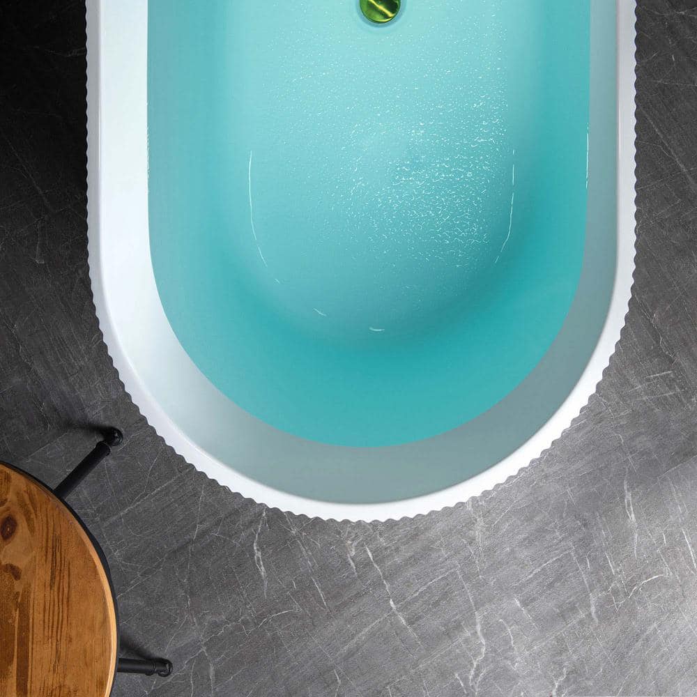 WOODBRIDGE Gee 67 in. x 31.5 in. Acrylic Flat Bottom Soaking Bathtub, Center Drain & Overflow, White with Brushed Gold - Image 7