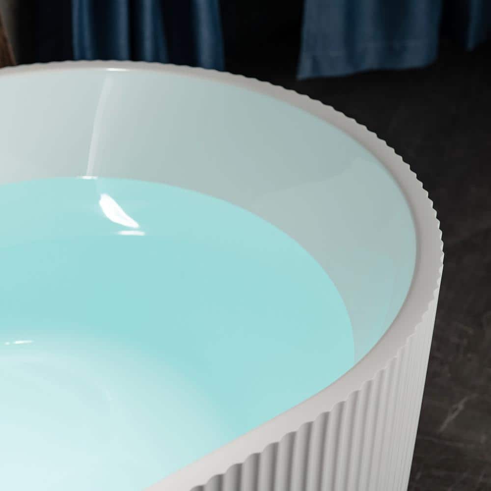 WOODBRIDGE Gee 67 in. x 31.5 in. Acrylic Flat Bottom Soaking Bathtub, Center Drain & Overflow, White with Brushed Gold - Image 8