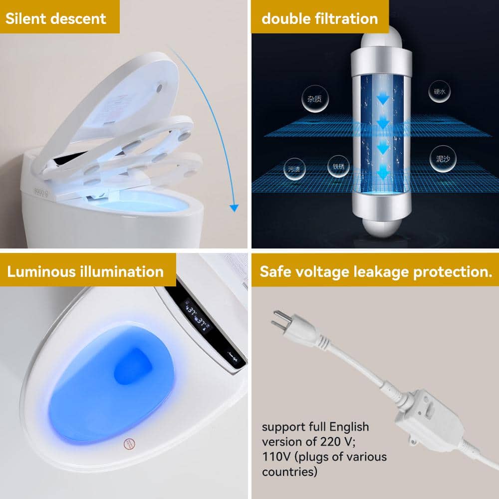 Smart Elongated Bidet Toilet with Adjustable Sprayer, Deodorizing, and Soft Close - Image 14