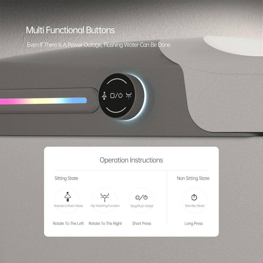 Smart Elongated Bidet Toilet with Adjustable Sprayer, Deodorizing, and Soft Close - Image 4