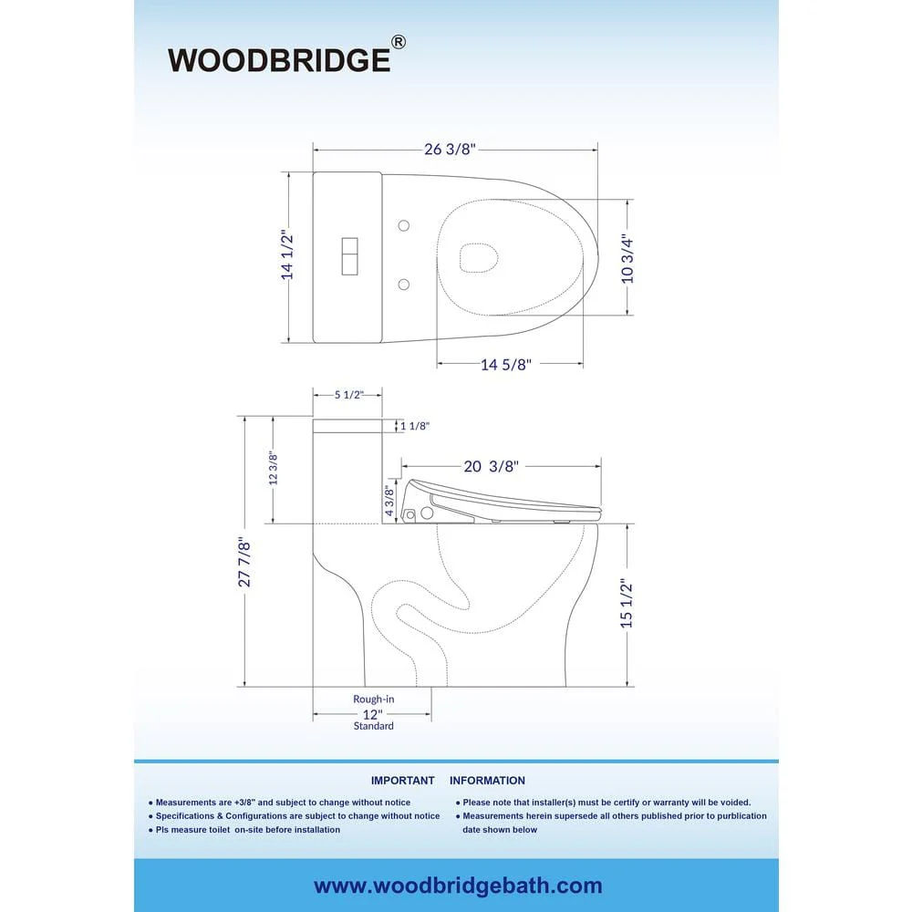 WOODBRIDGE Journey 1-Piece Dual Flush Elongated Smart Bidet Toilet in White - Image 6