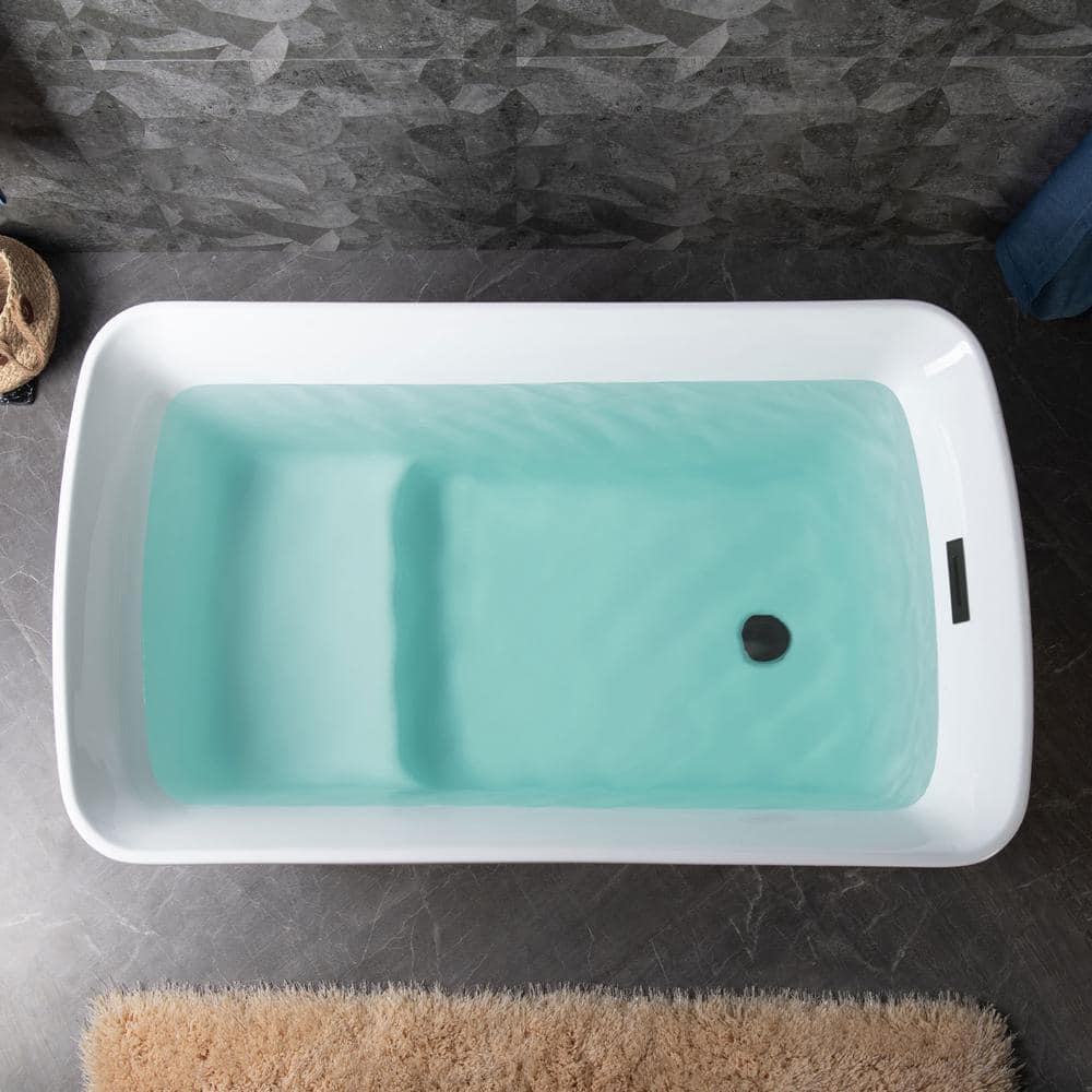 WOODBRIDGE Lakewood 48 in. x 27.5 in. Acrylic Flat Bottom Soaking Bathtub with Reversible Drain in White with Matte Black - Image 4