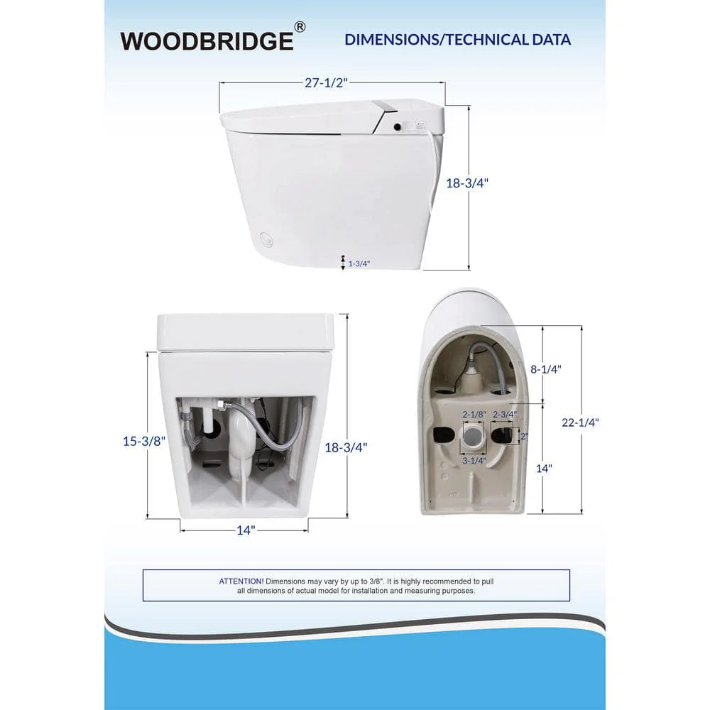 WOODBRIDGE Nutley Dual Flush Smart Bidet Toilet 1.28 GPF in White with Auto Features - Image 6