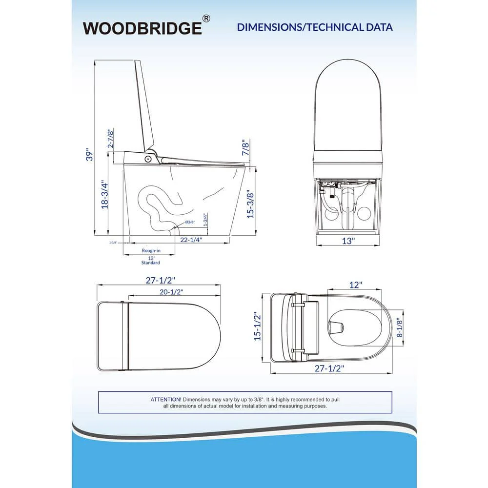 WOODBRIDGE Nutley Dual Flush Smart Bidet Toilet 1.28 GPF in White with Auto Features - Image 7