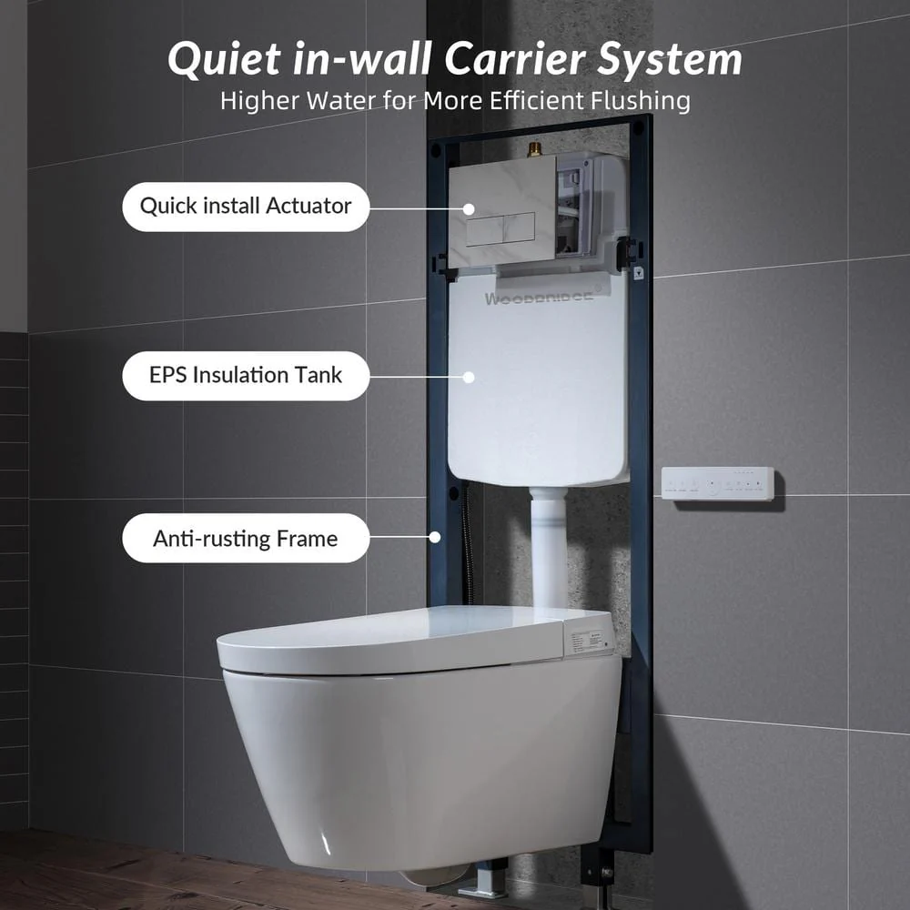 WOODBRIDGE Smart Wall Hung Toilet with Concealed Tank and Marble Stone Flush Plates - Image 4
