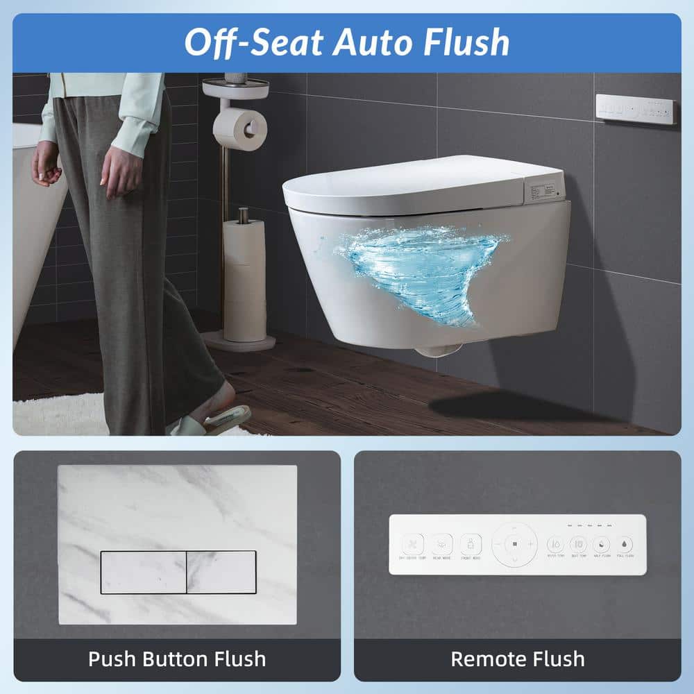 WOODBRIDGE Smart Wall Hung Toilet with Concealed Tank and Marble Stone Flush Plates - Image 8