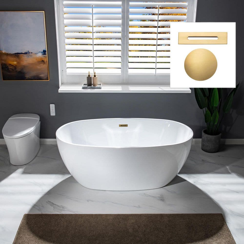 WOODBRIDGE Verdun 59 in. Acrylic FlatBottom Double-Ended Freestanding Bathtub with Oil Rubbed Bronze Overflow & Drain, White